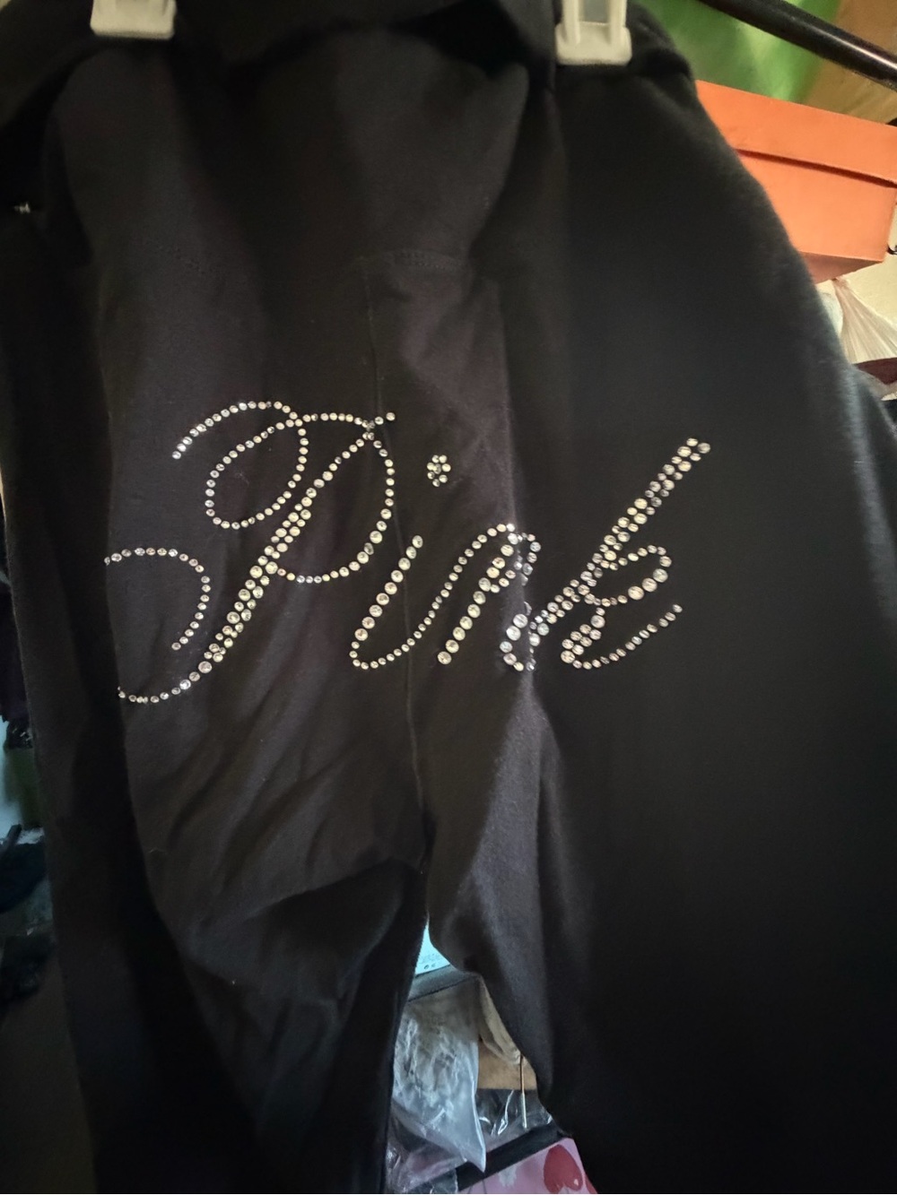PINK Victoria's Secret Black Leggings with Rhinestone Logo